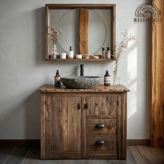 Rustic Wood Bathroom Vanity – Solid Wood Vanity with Sink for Farmhouse Bathroom
