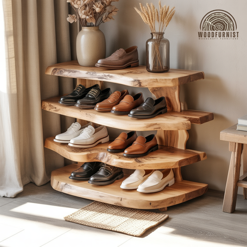 Live Edge Solid Wood Shoe Rack – Functional Storage with Natural Sculptural Beauty