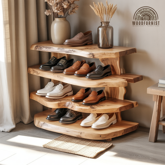 Live Edge Solid Wood Shoe Rack – Functional Storage with Natural Sculptural Beauty