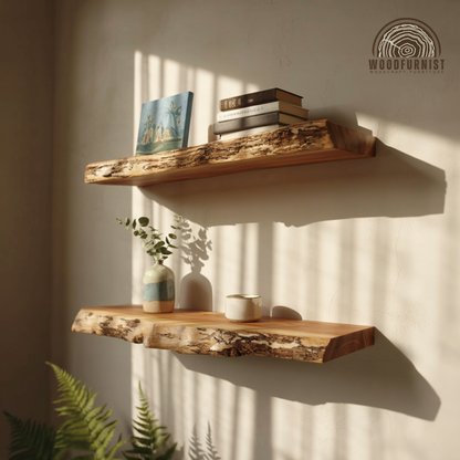 Live Edge Floating Shelves – Handmade Solid Wood Wall Shelves – Rustic Natural Home Decor by Woodfurnist WFNED0115
