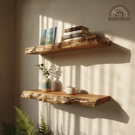 Live Edge Floating Shelves – Handmade Solid Wood Wall Shelves – Rustic Natural Home Decor by Woodfurnist WFNED0115