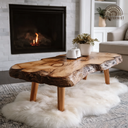 Rustic Handmade Live Edge Coffee Table – Natural Wood Slab Table for Home Decor WFNED0150
