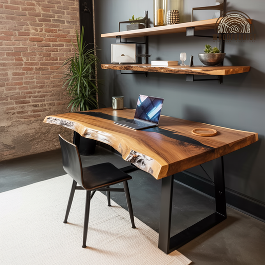 Live Edge Solid Wood Desk-Sculptural Workspace with Authentic Character