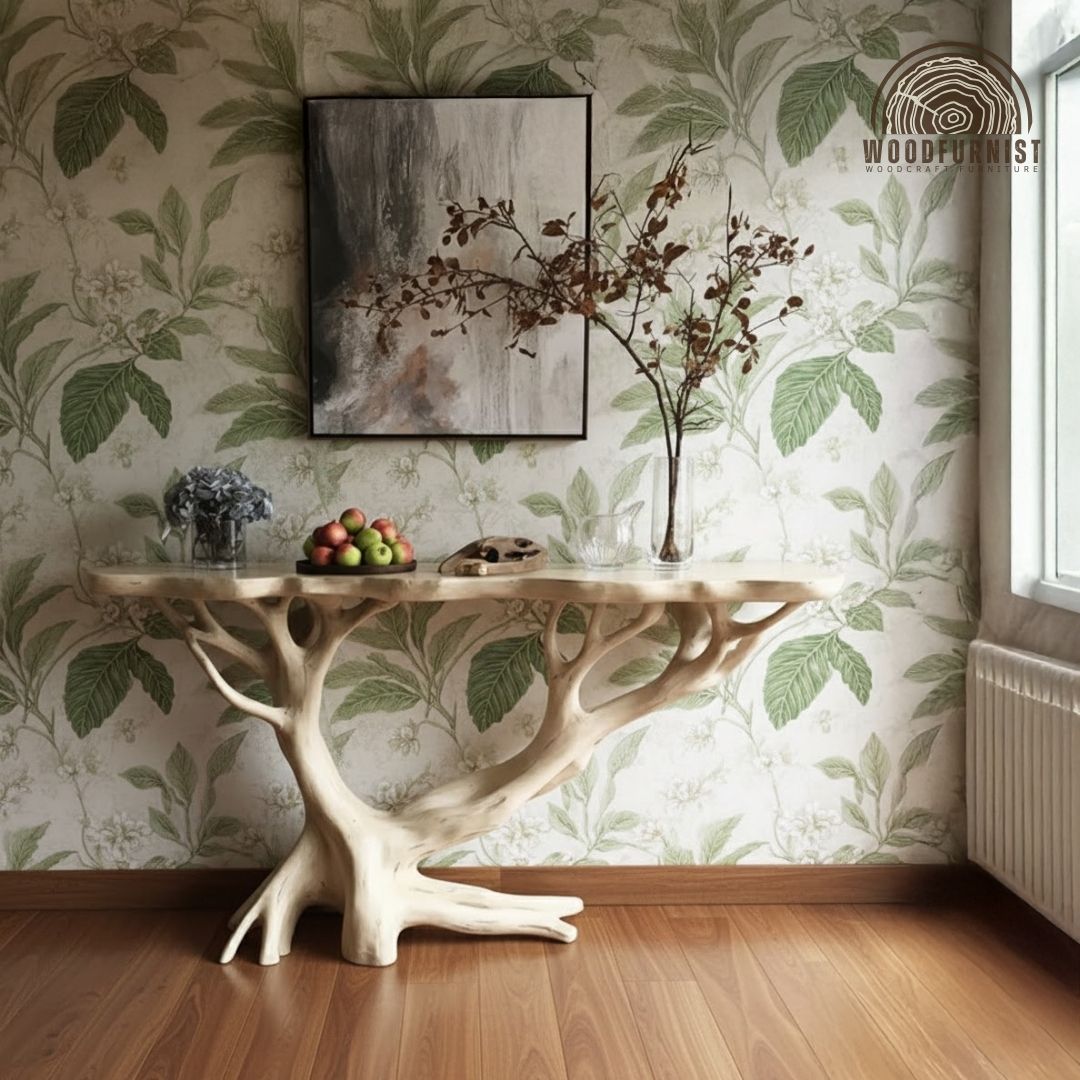 Sculptural Tree Trunk Console Table – Organic Solid Wood Art Furniture for Entryway & Living Room WFNED0188