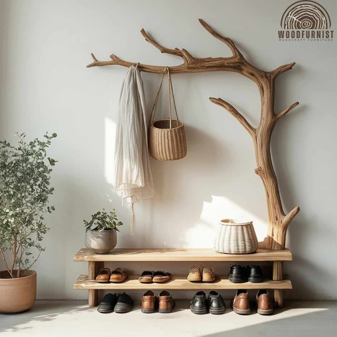 Solid Wood Coat Hanger Stand Coat Rack With Shelf Decorative Hooks