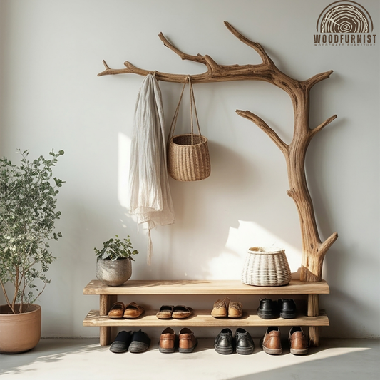 Solid Wood Coat Hanger Stand Coat Rack With Shelf Decorative Hooks