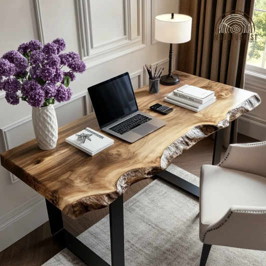Modern Solid Wood Sculptural Live Edge Desk Table – Artistic River Edge Desig
