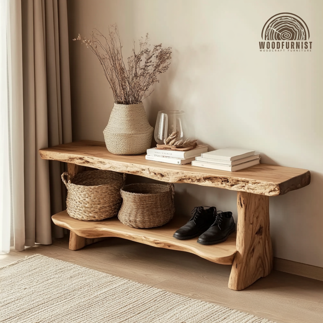 Live Edge Solid Wood  Entryway Bench Shoe