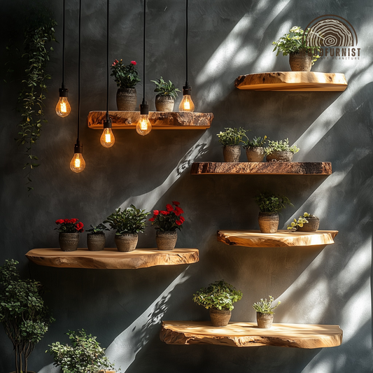 Handcrafted Live Edge Floating Wood Shelf – Natural Wall Mounted Shelf for Modern Home Decor WFNED0129