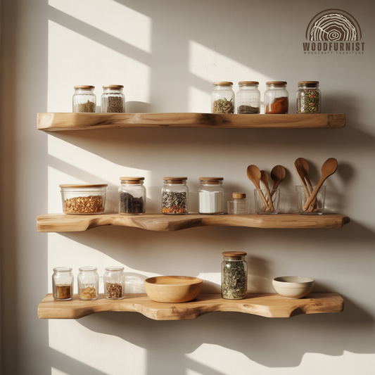 Handcrafted Solid Wood Floating Shelves Sculptural Organic Wall Shelving For Kitchen Living Room Minimalist Spaces