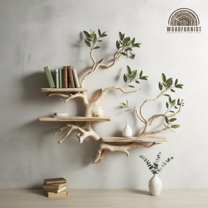 Sculptural Tree Branch Wall Shelf - Floating Driftwood Bookshelf