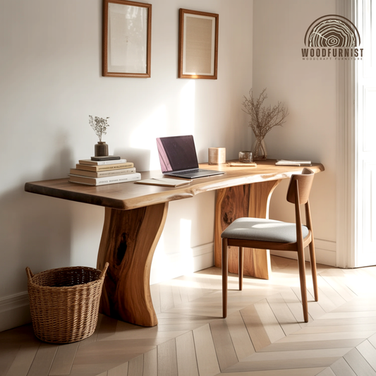 Sculptural Live Edge Solid Wood Desk – Functional Art for Modern Living