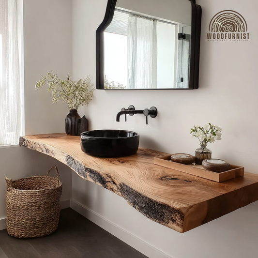 Natural Wood Bathroom Vanity – Handmade Live Edge Countertop for Modern Organic Bathroom Design WFNED0166
