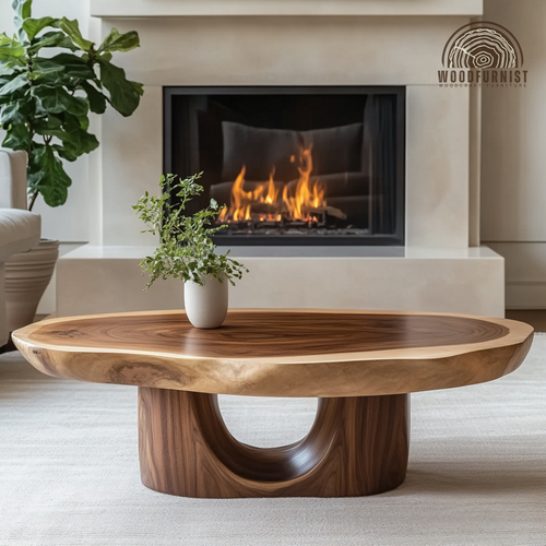 Modern Coffee Table – Solid Wood Round Table for Contemporary Living Room