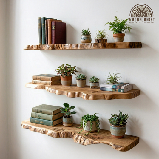 Solid Wood Floating Shelves – Handmade Live Edge Wall Shelves for Home Decor