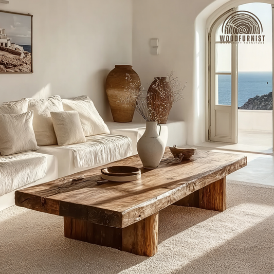 Organic Solid Wood Coffee Table – Rustic Live Edge Slab Table for Minimalist & Coastal Interiors WFNED0165