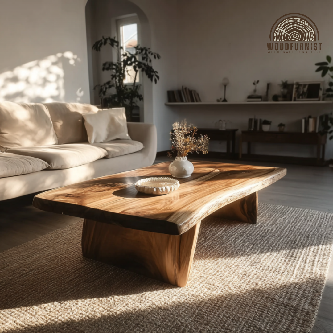 Rustic Natural Wood Coffee Table – Organic Live Edge Furniture for Living Room WFNED0149