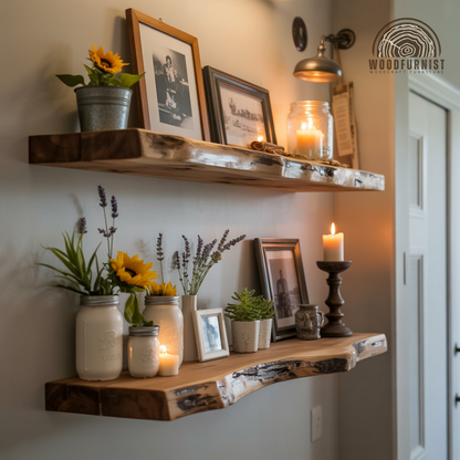 Rustic Live Edge Floating Shelves – Handmade Solid Wood Wall Shelves WFNED0028