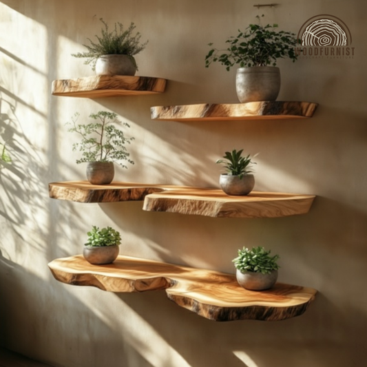Handcrafted Live Edge Wood Floating Shelves – Rustic Natural Wall Shelves for Home Decor WFNED0131