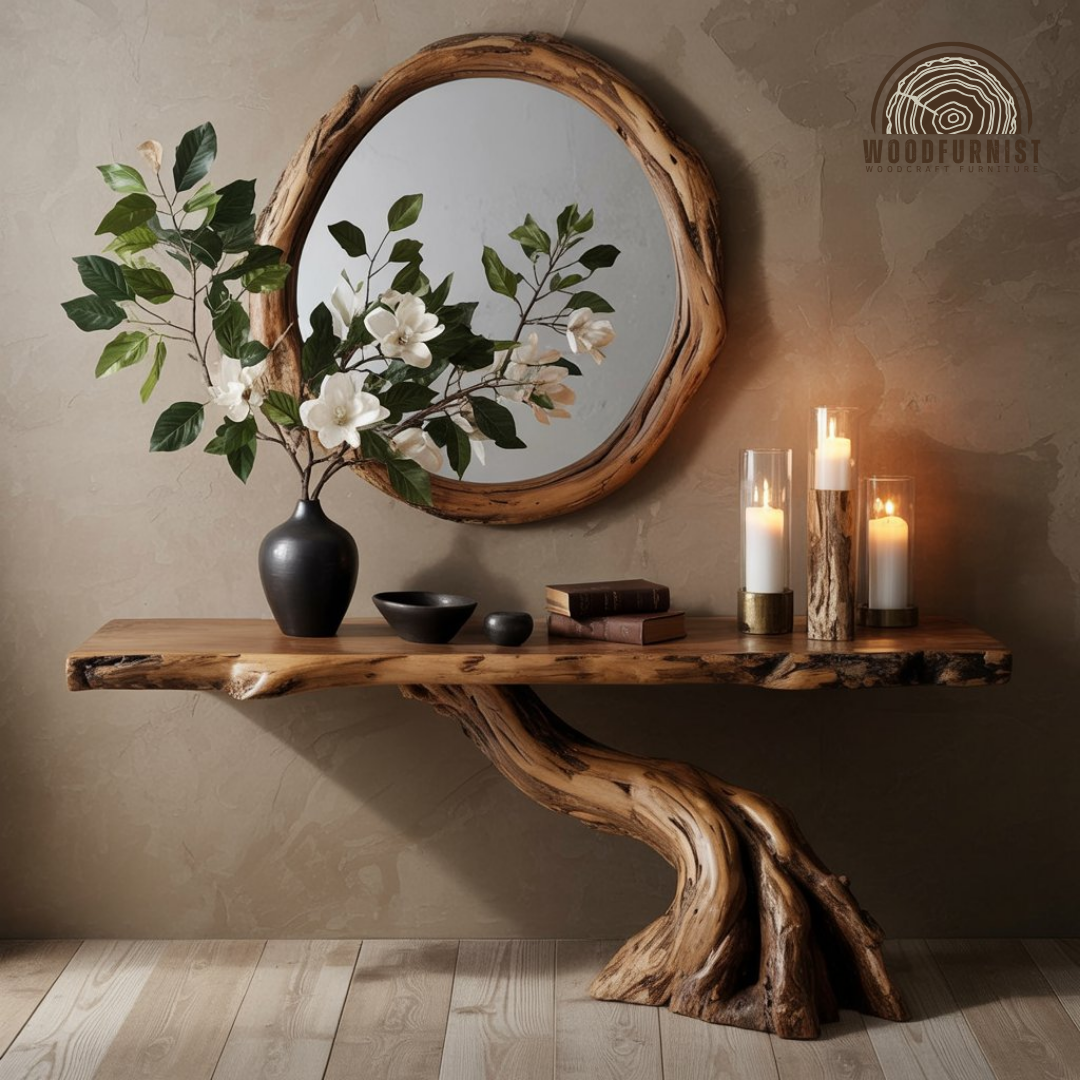 Organic Driftwood Console Table – Handmade Foyer Table, Natural Modern Home Decor WFNED0143