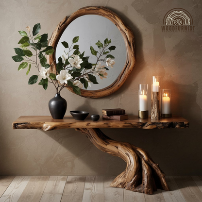 Organic Driftwood Console Table – Handmade Foyer Table, Natural Modern Home Decor WFNED0143