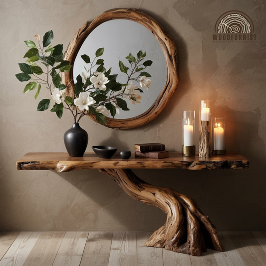 Organic Driftwood Console Table – Handmade Foyer Table, Natural Modern Home Decor WFNED0143