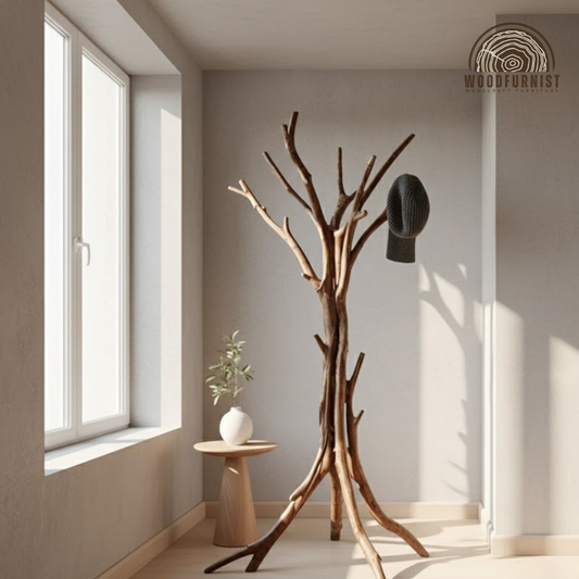 Handcrafted Wooden Tree Coat Rack – Floor Standing Coat Hanger for Home Decor WFNVA0205