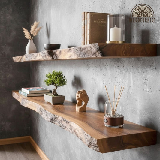 Rustic Wood Floating Shelves – Handmade Live Edge Wall Shelf Decor WFNVA0199