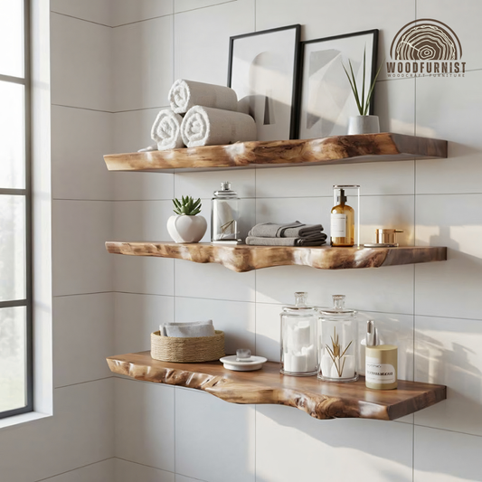 Rustic Live Edge Floating Shelf – Solid Wood Wall Mounted Shelf for Home Decor & Organization WFNED0153