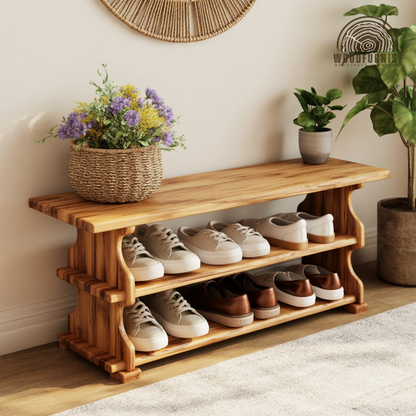 Solid Wood Shoe Bench – Functional Entryway Storage with Timeless Natural Warmth