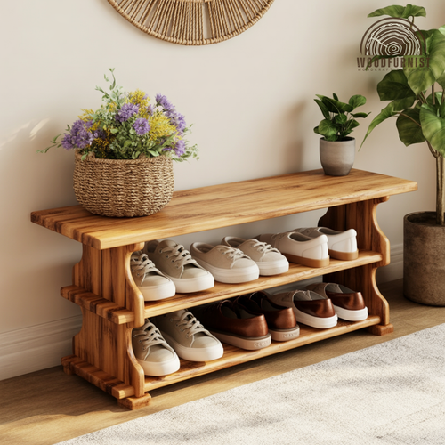 Solid Wood Shoe Bench – Functional Entryway Storage with Timeless Natural Warmth