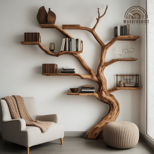 Organic Modern Tree Bookshelf Display - Unique Handcrafted Tree Shaped Library