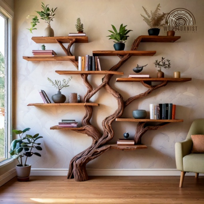 Rustic Driftwood Tree Bookshelf| Handcrafted Natural Wood Shelf for Books, Plants & Home Decor