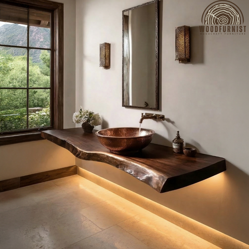 Natural Wood Floating Bathroom Vanity – Statement Live Edge Vanity Design