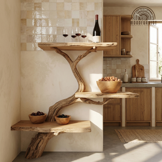 Handmade Tree Shelf – Solid Wood Wall Shelf for Kitchen & Living Room