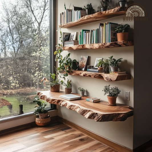 Solid Wood Floating Shelves – Handmade Live Edge Wall Shelves for Workspace
