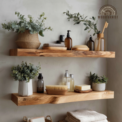 Live Edge Floating Wooden Shelf – Handmade Solid Wood Bathroom & Home Wall Shelf | Woodfurnist WFNED0123