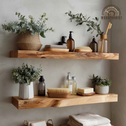 Live Edge Floating Wooden Shelf – Handmade Solid Wood Bathroom & Home Wall Shelf | Woodfurnist WFNED0123
