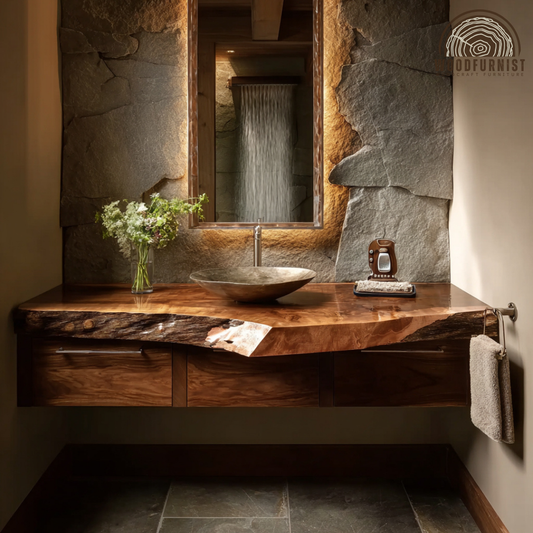 Statement Floating Bathroom Vanity – Natural Wood Live Edge Vanity for Luxury Bathroom