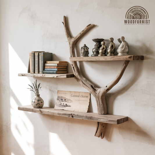 Rustic Driftwood Floating Shelf – Natural Branch Wall Decor – Handmade Wooden Furniture WFNED0113