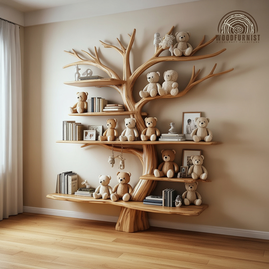 Handcrafted Tree Shaped Bookshelf Organic Wood Nursery Decor Baby Room Gift