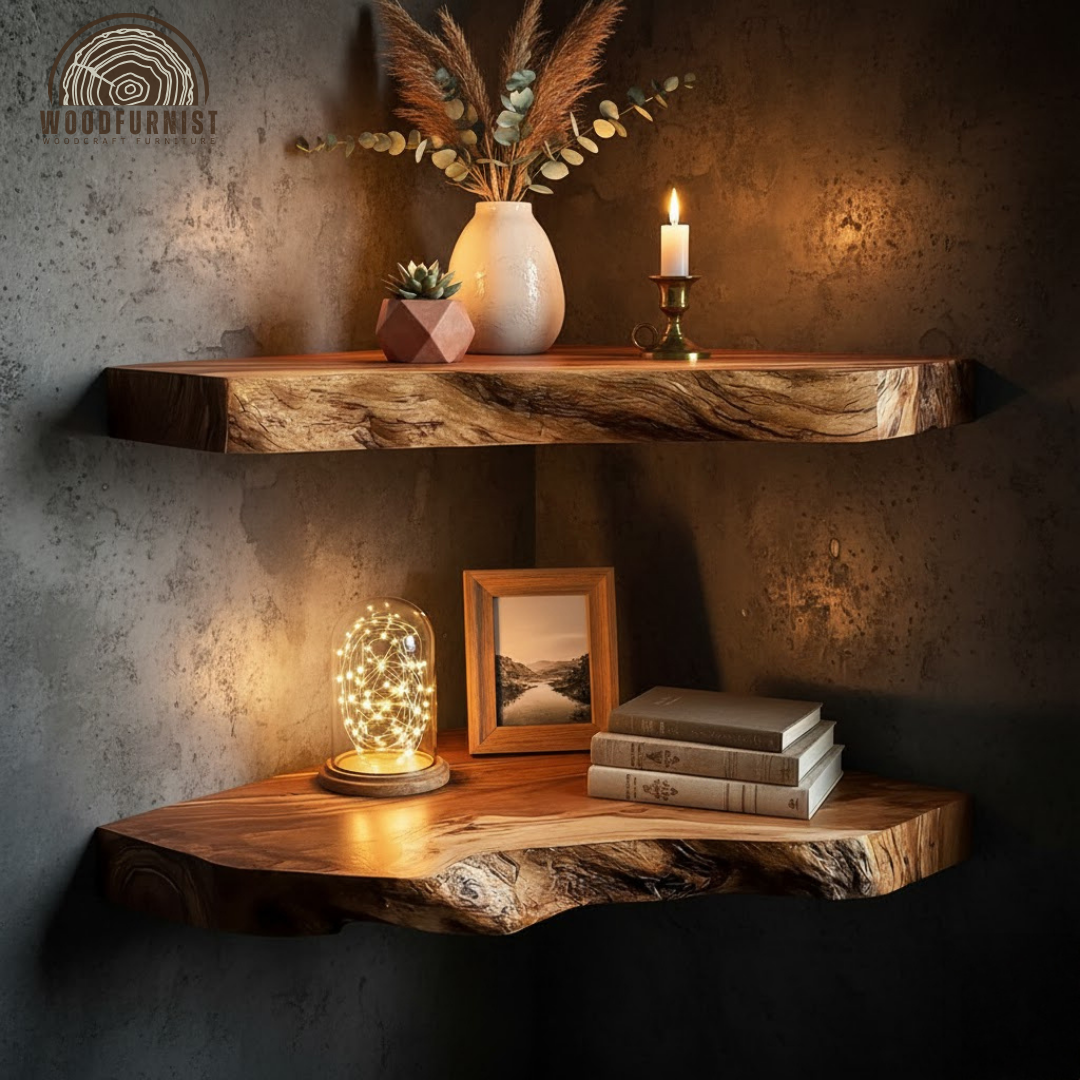 Handcrafted Live Edge Floating Wood Shelf – Solid Wood Wall Shelf for Warm Home Decor WFNVA0200