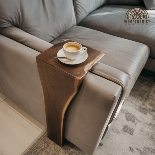 Sofa Arm Table – Natural Wood Couch Tray for Drinks, Coffee & Snacks