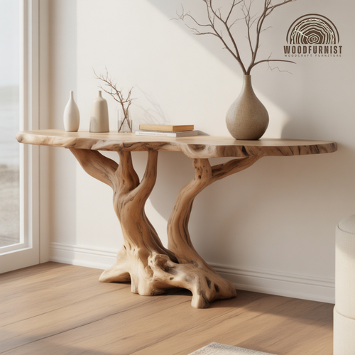 Unique Wood Console Table – Sculptural Tree Root Base Table for Entryway & Living Room