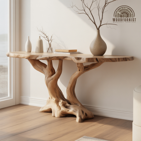 Unique Wood Console Table – Sculptural Tree Root Base Table for Entryway & Living Room