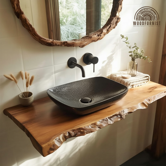 Minimalist Bathroom Vanity – Solid Wood Live Edge Floating Vanity for Small Bathrooms WFNED0179
