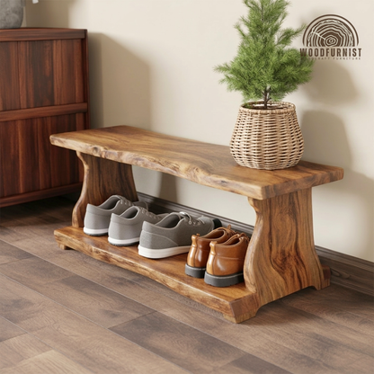 Solid Wood Entryway Bench – Minimalist Shoe Storage with Natural Warmth