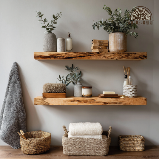 Live Edge Floating Shelves – Handmade Solid Wood Wall Shelves – Rustic Bathroom or Home Decor by Woodfurnist WFNED0116