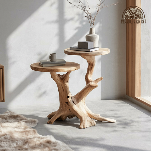 Natural Wood Root Side Table - Handcrafted Live Edge Accent & End Table WFNVA0182