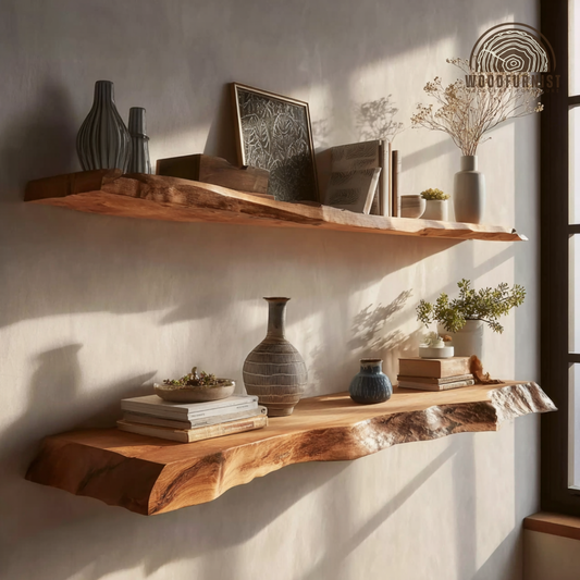 Rustic Live Edge Wooden Wall Shelf – Handmade Floating Shelf for Plants & Books WFNED0154
